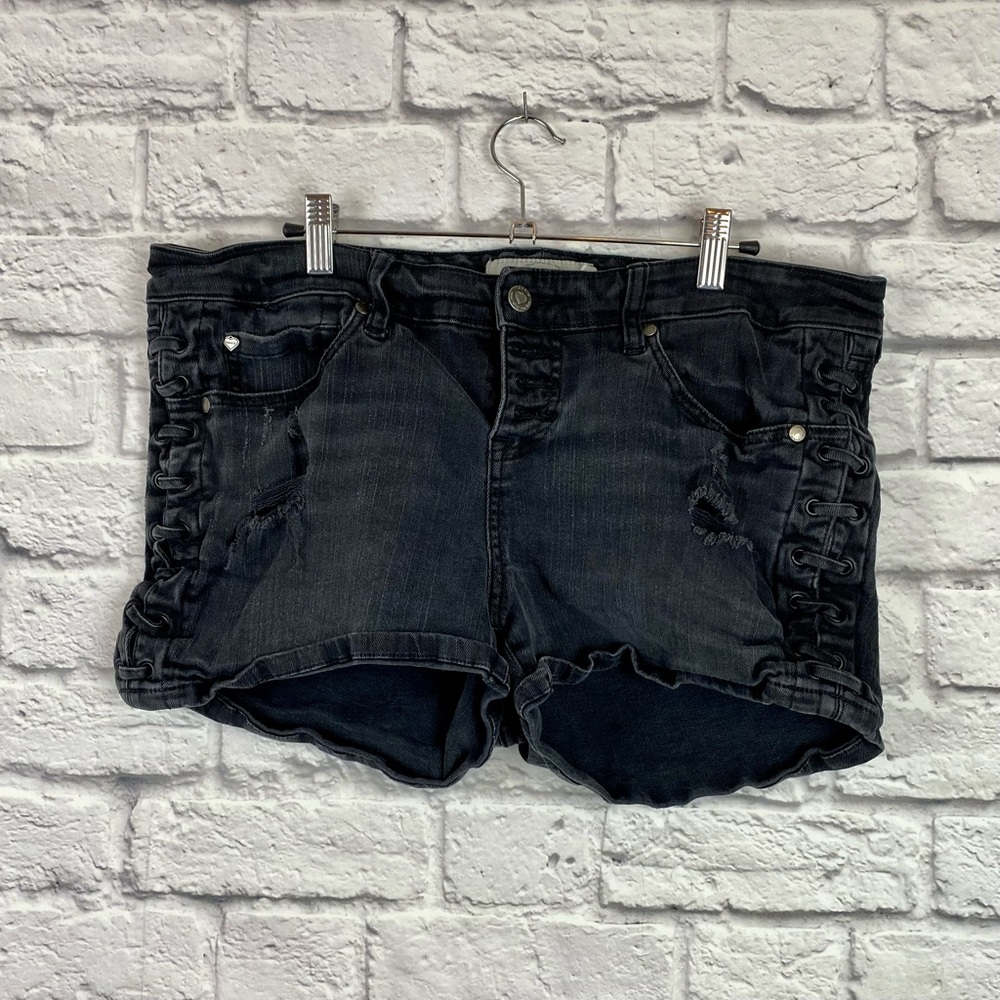 Torrid Lace-Up Distressed Black Jean Shorts - Size 14W